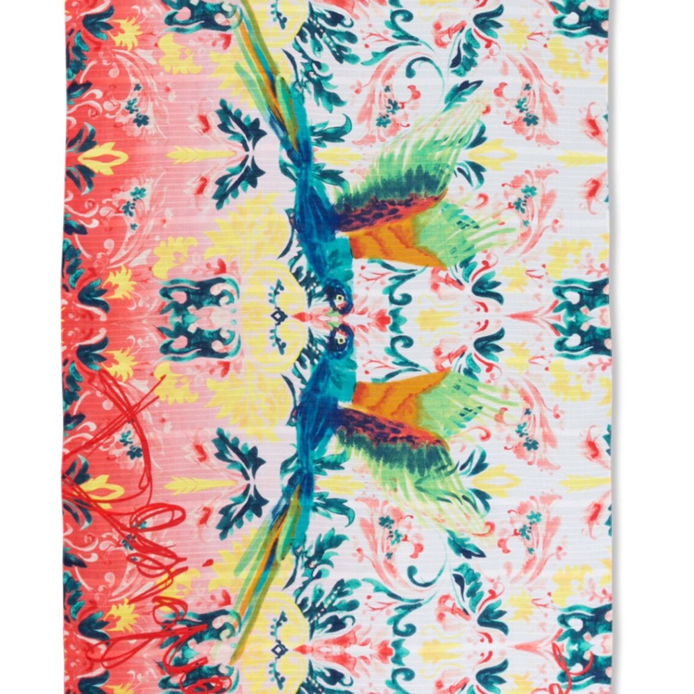 Desigual “Born” Parrot Print Scarf | Colorful Boho Statement Wrap - Picture 4 of 6